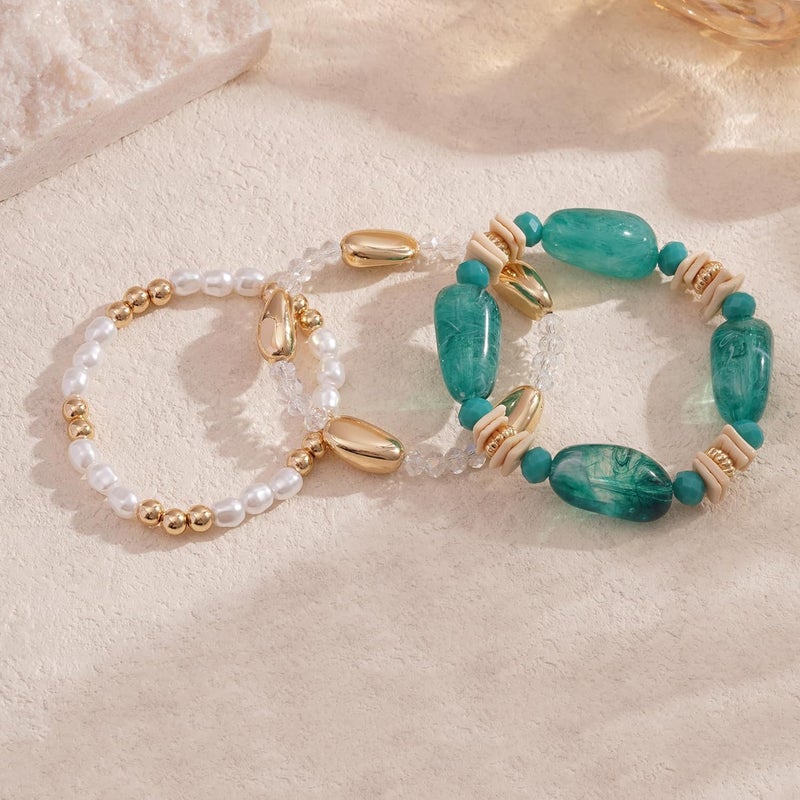 Aigrnc Boho Beaded Stretch Bracelets For Women Stackable Crystal Gold Plated Beaded Bracelets Set Trendy Handmade Friendship Braeclet Jewelry Gifts - Image 4